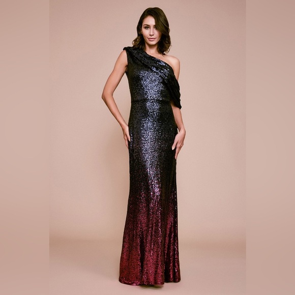 TADASHI SHOJI ONE-SHOULDER SEQUIN EVENING GOWN LUANA SIZE 8 - Picture 1 of 6